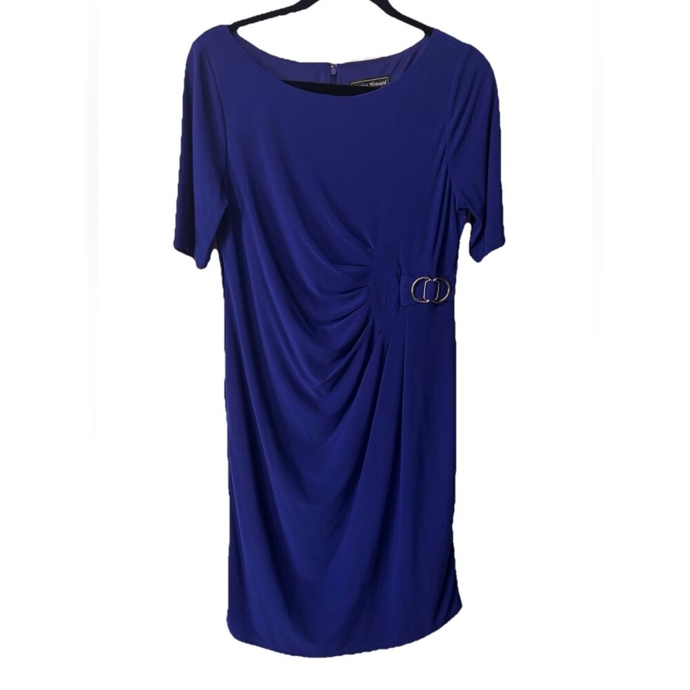 Jessica Howard Size 12 Petite Blue Sheath Dress Short Sleeve Office Church Party
